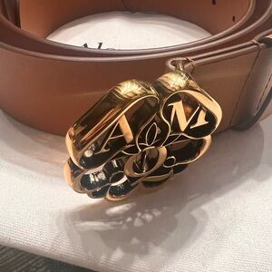 Alexander McQueen NWT brown calf leather belt in tan w/ dustbag 110 cm